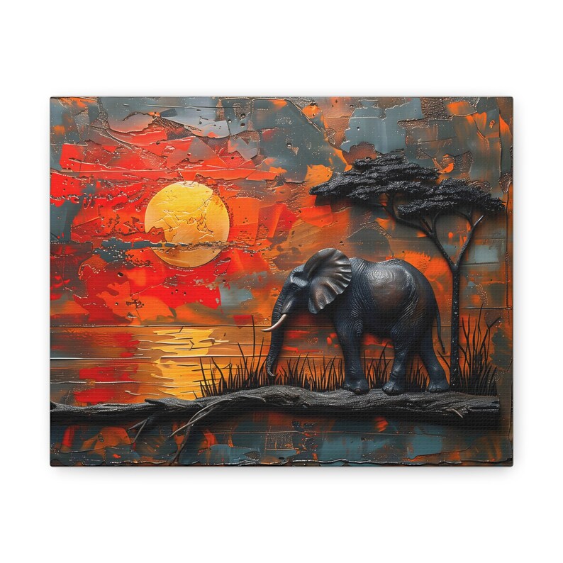 African Landscape Impasto Painting Large Wall Art, Dimensional Animal Textured Oil Painting, Trendy Canvas Painting Wall Art Gift For Home