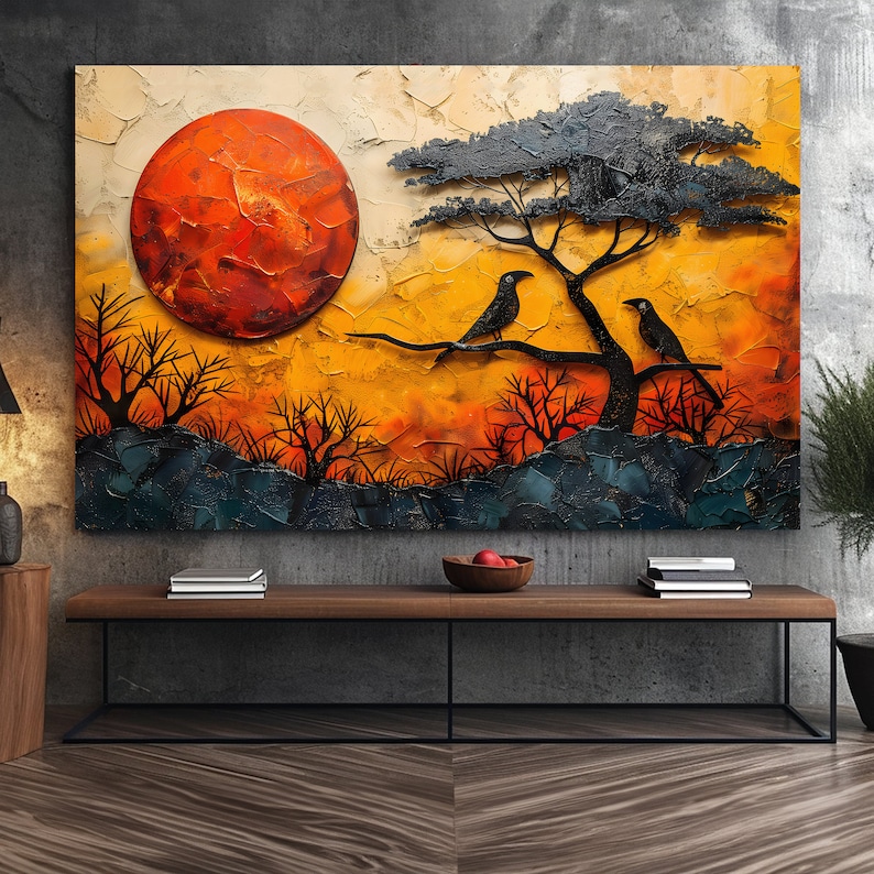 African Wall Art Canvas Print, African Nature Oil Painting, African