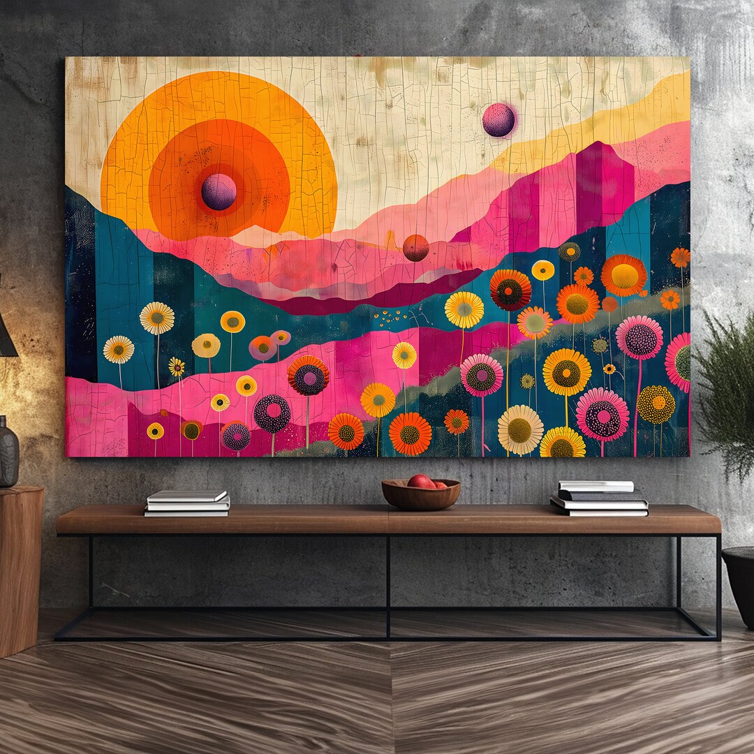 Abstract Floral Canvas Print, Colorful Mid-century Modern Wall Art - Etsy