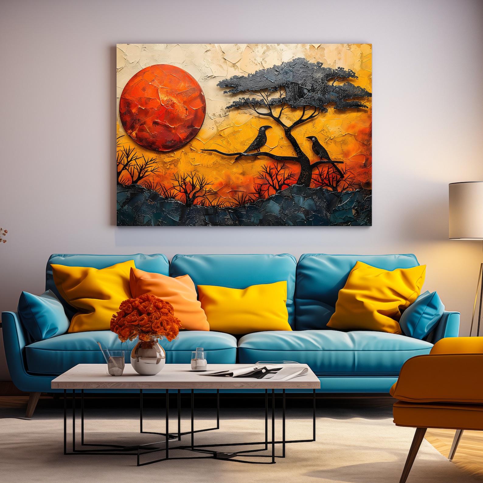 African Wall Art Canvas Print, African Nature Oil Painting, African