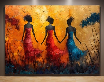 Extra Large African Women Canvas Print, Contemporary Textured Wall Art