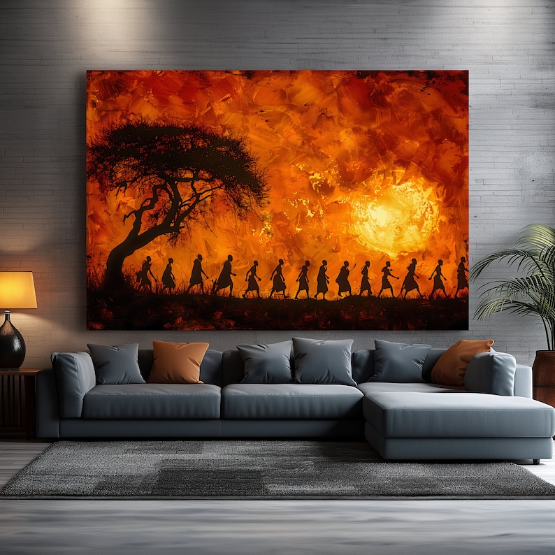 Extra Large African Wall Art Canvas Print, African Tribe Oil Painting