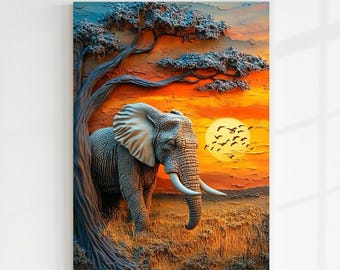 3D Elephant Canvas Art, Impasto Oil Painting, Safari Decor - Etsy