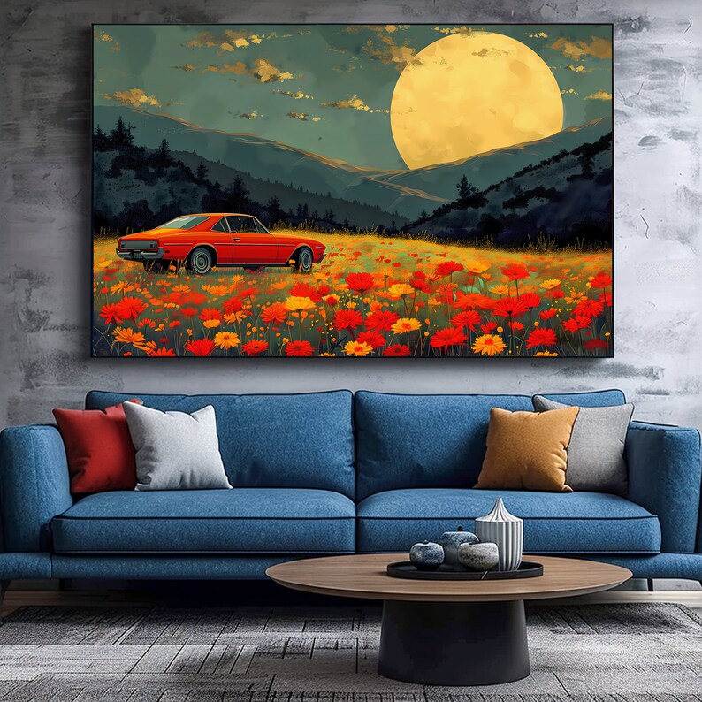 Disco Ball Decor Retro Wall Art, Vintage Large One Piece Canvas Print Wall Art, Mid Century Modern Colorful Landscape Art, Moody Wall Art
