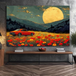Disco Ball Decor Retro Wall Art, Vintage Large One Piece Canvas Print Wall Art, Mid Century Modern Colorful Landscape Art, Moody Wall Art
