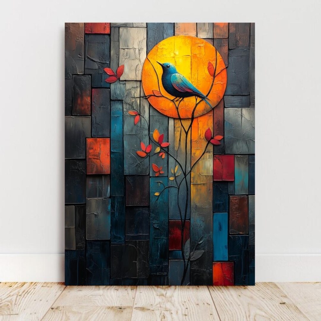 Bluebird Oil Painting Print, Abstract Wall Art, Dopamine Decor - Etsy