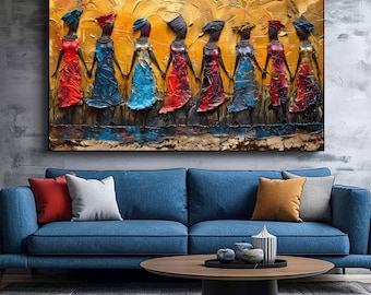Altered Art Print of African Women Tribe Impasto Painting Gift For Home