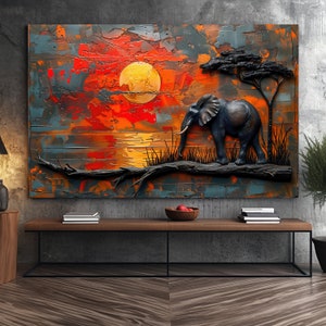 African Landscape Impasto Painting Large Wall Art, Dimensional Animal Textured Oil Painting, Trendy Canvas Painting Wall Art Gift For Home