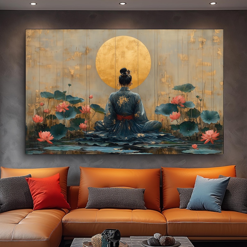 Japanese Lotus Canvas Print, Zen Garden Japandi Wall Art - Etsy