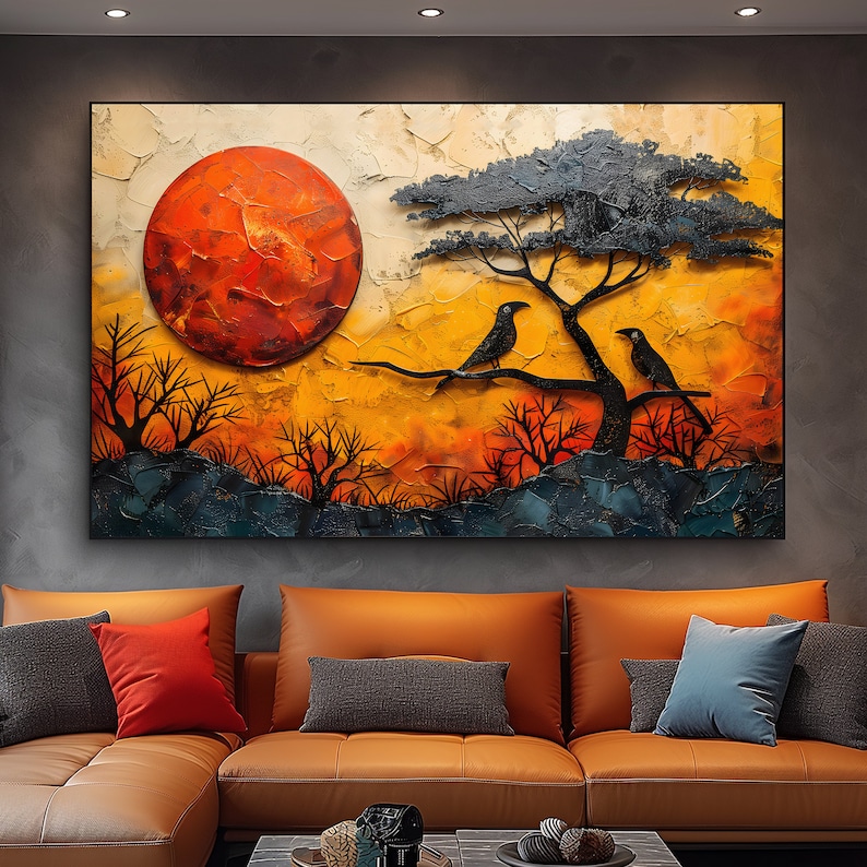African Wall Art Canvas Print, African Nature Oil Painting, African