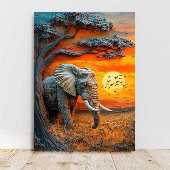 3D Elephant Canvas Art, Impasto Oil Painting, Safari Decor - Etsy