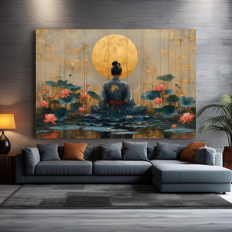 Japanese Lotus Canvas Print, Zen Garden Japandi Wall Art - Etsy