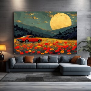 Disco Ball Decor Retro Wall Art, Vintage Large One Piece Canvas Print Wall Art, Mid Century Modern Colorful Landscape Art, Moody Wall Art