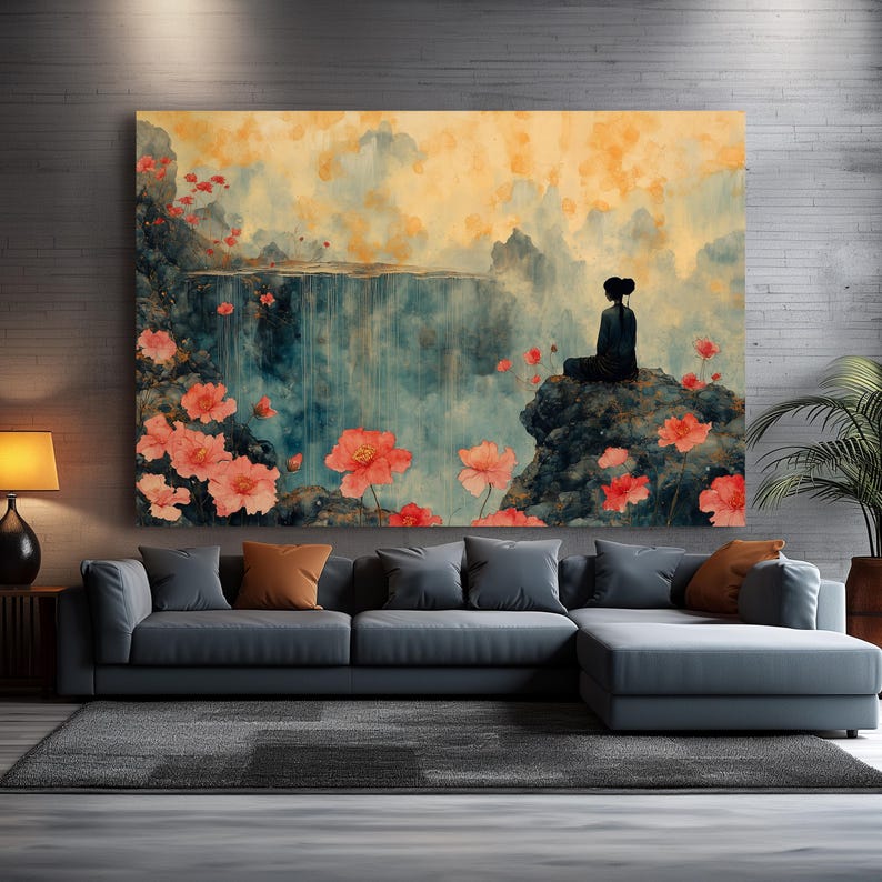 Japandi Zen Garden Canvas Print, Textured Floral Wall Art - Etsy