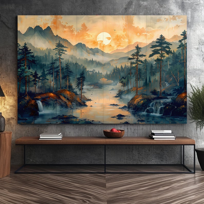 Lake Sunset Canvas Print, Japanese Landscape Wall Art - Etsy