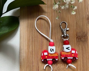 Personalized Firetruck Zipper Pulls | Backpack | Bag Tags | Kids Keychains | Kids  | Jacket | Kid Gift | Keychains