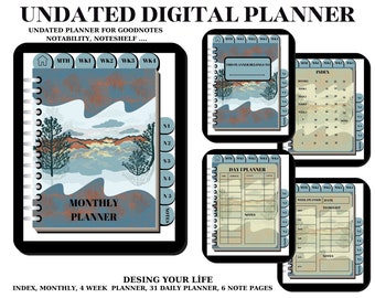 Undated Digital Planner, Goodnotes Planner, Daily Planner, Weekly Planner, iPad Planner, Notability Planner, Monthly & Weekly iPad Planner