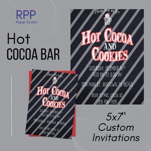 Hot Cocoa Bar 5x7&quot; Custom Invitations Christmas Winter Holiday Party Celebration Gift Party Favors Ideas Hot Chocolate Bar Event Invites
