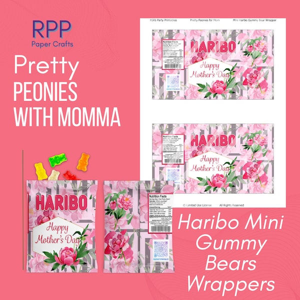 Jolies pivoines avec maman - Emballages Haribo Mini oursons gommeux