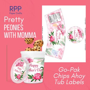 Belle peonie con etichette per vaschette Momma Go Pak! Chips Ahoy