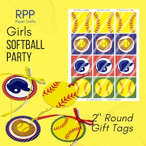 Girls Softball Party  2” Tags/Toppers