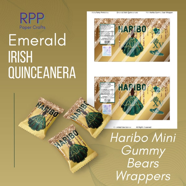 Quinceanera irlandais émeraude - Emballage de mini oursons gommeux Haribo