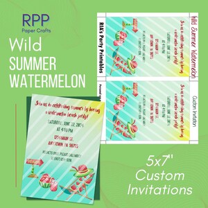 Wild Summer Watermelon  5x7” Custom Invites Stickers Summer Pool Beach Party Celebration Party Favors Treats Invites Do It Yourself Party