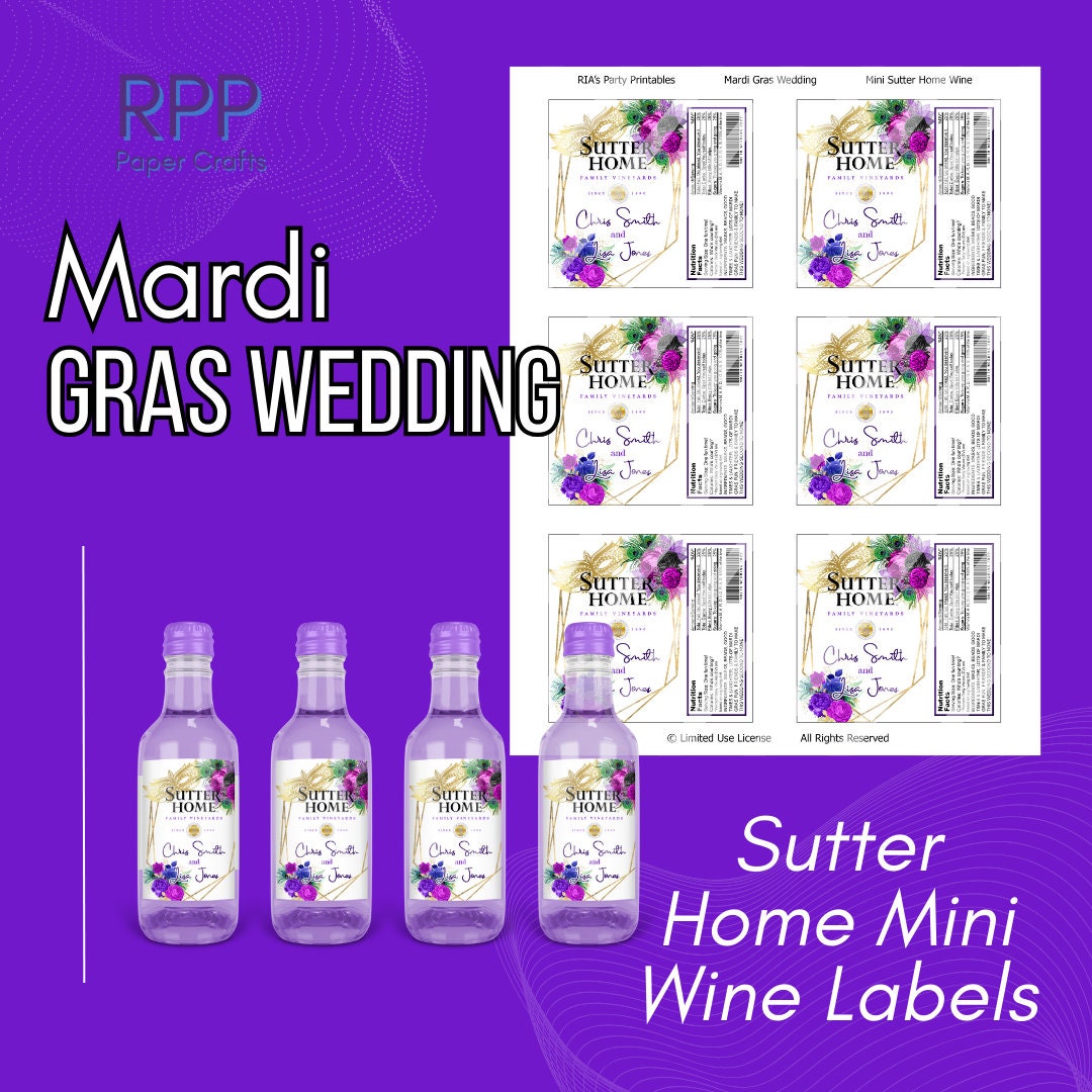 Mardi Gras Wedding Sutter Home Mini Wine Bottle Labels Etsy