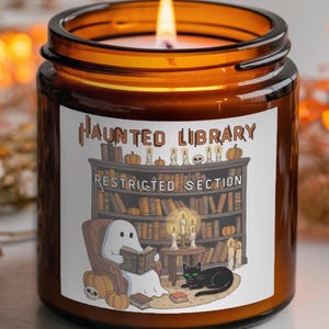 Haunted Library Restricted Section Candle, Halloween Decoration, Funny Halloween, Halloween Gift, Halloween Party, Fall Decor Cute Halloween