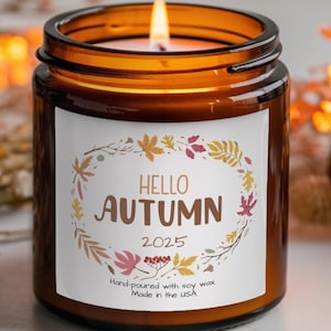 Hello Autumn 2025 Candle: Soy Wax Fall Home Decor