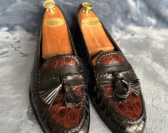 Rare vnt Cole Haan Croc Embossed Leather Tassel Loafers Men 10.5 M Smoking Shoes Exotic Bragano Cole Haan Mens 10.5M Alligator Crocodile  main image 3
