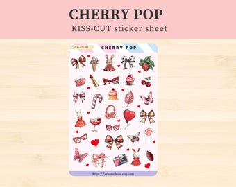 Cherry Red Junk Journal Stickers, Cute Vintage Trinkets, Planner Scrapbook