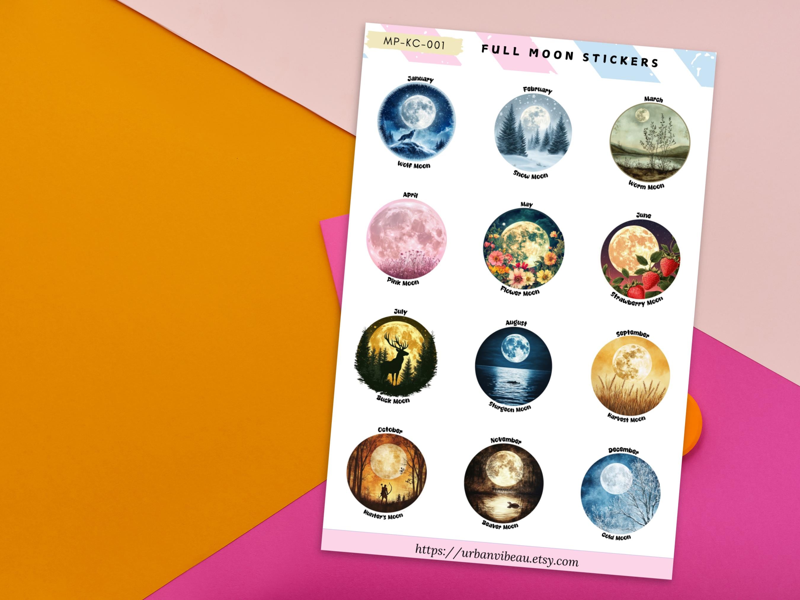 Full Moon Journaling Stickers: Lunar Phase Vinyl Decals - Etsy