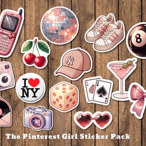 Pinterest Pastel Girl Sticker Pack, Downtown Girly Aesthetic Coquette Stickers, 19 Cute Vinyl Stickers for Planners, Journals, Scrapbooking