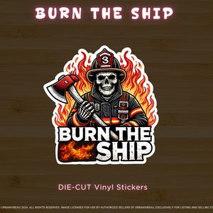 Burn the Ship Firefighter Pirate Skull Sticker - 3&quot;x3&quot; Vinyl, Water-Resistant, and Laminated