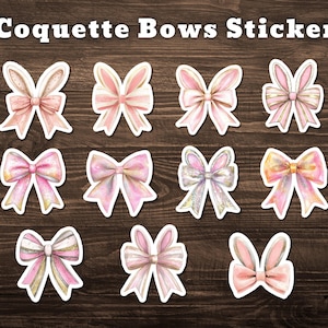 Coquette Bow Sticker Pack, Bunny Ears Soft Aesthetic Pink Stickers, Waterproof & Laminated Vinyl Stickers for Journals, Laptops and Planners