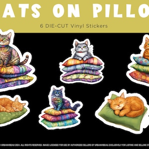 Cute Quirky Cats on Books stickers, Cat Sticker, Bookish Sticker, Cats on Bookstack, Waterproof  Vinyl Sticker book lover gift