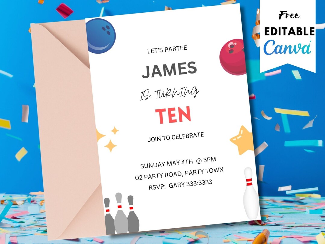 Editable Bowling Birthday Party Invitation Girl Bowling Birthday Invite ...