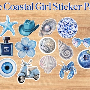 Ensemble d'autocollants esthétiques côtiers | Autocollants imperméables en vinyle | Stickers pour ordinateur portable sur le thème de la plage | Stickers Ocean Vibes