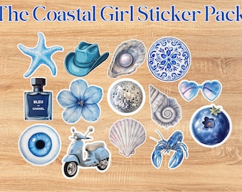 Coastal Sticker Set: Waterproof Vinyl Decals, Beach Theme (14 pc)