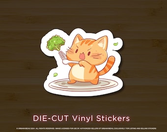 Funny Angry Cat Vinyl Sticker: Kawaii Food Humor