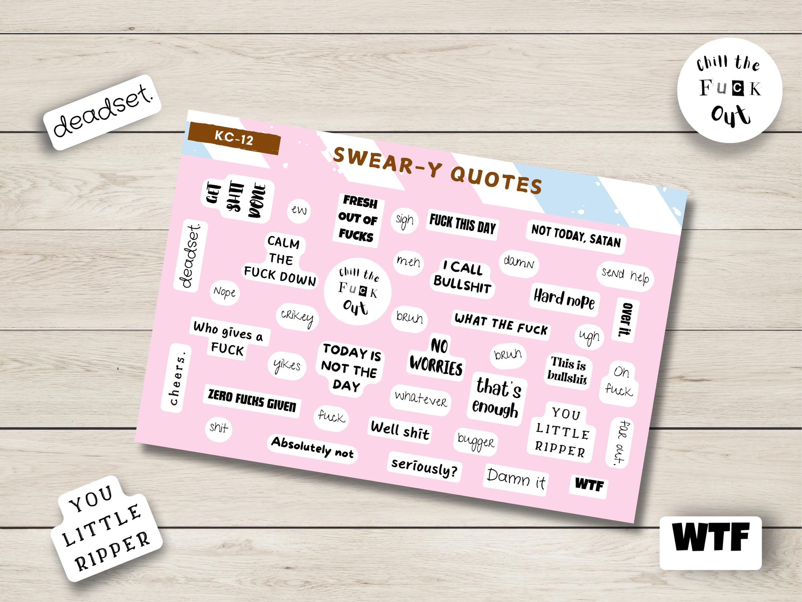 Funny Swear Word Sticker Sheet 4x6, Sarcastic Quote Stickers, Adult ...