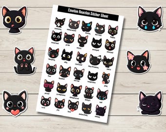 Kawaii Black Cat Emotion Stickers: Planner, Journal (Laminated Option)