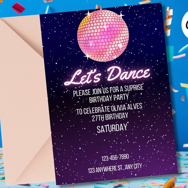 Editable Dance Party Birthday Invitation, Tie dye party Gender Neutral Invites, Neon Dance Party Template, Glow Dance Party Invites