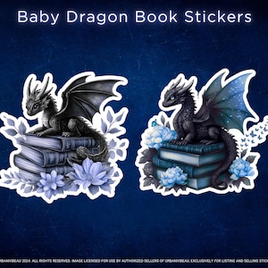 Baby draak boek sticker, schattige vinyl sticker, fantasy leesgrage merchandise, boekenliefhebber cadeau, e-reader Kindle stickers, leesliefhebber Booktok