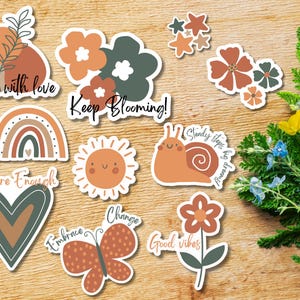 Pack d'autocollants découpés inspirés de la nature bohème, autocollants motivants. 10 autocollants en vinyle, imperméables et résistants aux déchirures