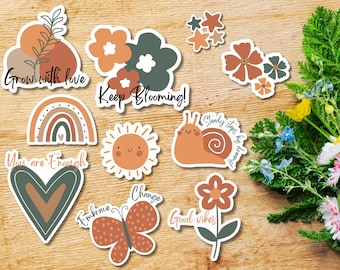Boho Naturinspirerat Stansat Klistermärkespaket, motivationsdekaler. 10 vinylklistermärken, vattentäta och rivtåliga.