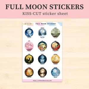 Stickers volle maan journaling, planner sticker, plakboekstickers, Witchy stickers, maanfase sticker, maan magische hemelse vinyl sticker