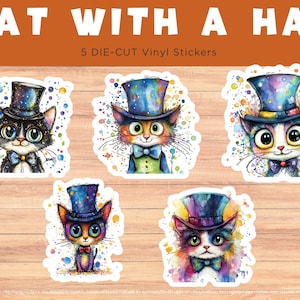 Pack d'autocollants chat vibrant, art autocollant pour les amoureux des chats, chat aux couleurs de l'arc-en-ciel avec autocollants pour chapeau, autocollant drôle de chat, autocollant vinyle imperméable