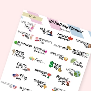US Holiday Planner Sticker Sheet, Festival Stickers Journal Stickers, Yearly Calendar Stickers for Planners, Bullet Journals, Scrapbooking